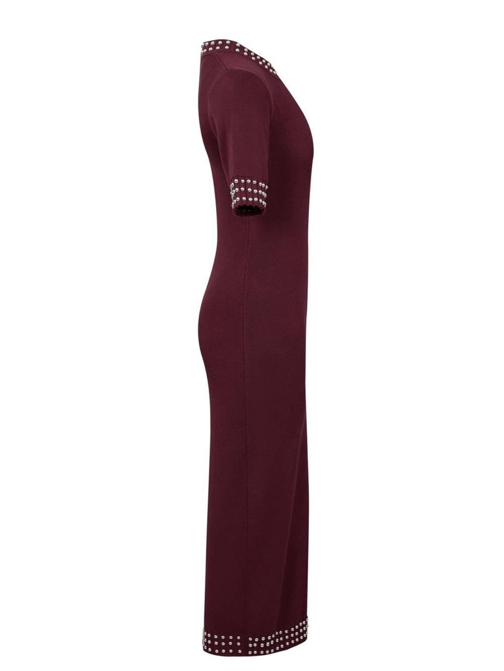Burgundy Stud-Embellished Short-Sleeve Midi Knit Dress - Picture 5 of 6
